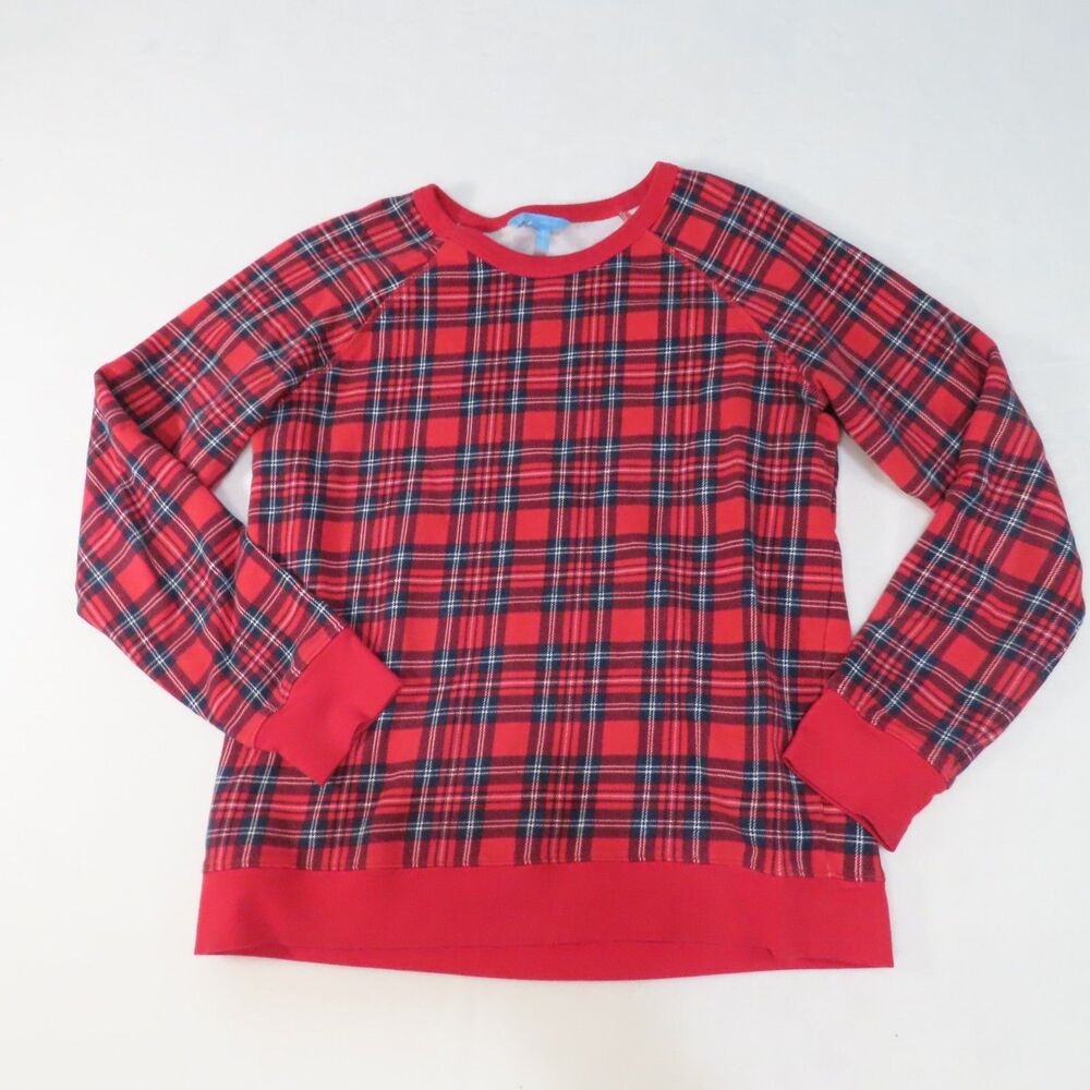 Draper James Red Tartan Plaid Pullover Sweatshirt Top Size M Long Sleeve Crew